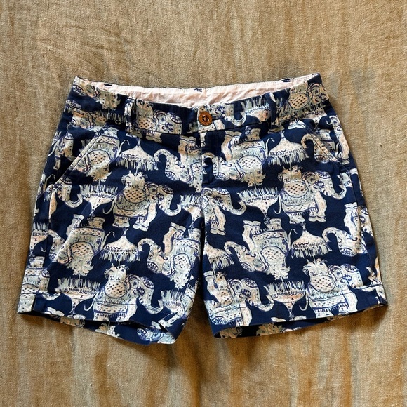 Lilly Pulitzer Jayne Shorts Deep Indigo Joy Ride Elephants Cotton Blue 7" Size 2 - Picture 12 of 12